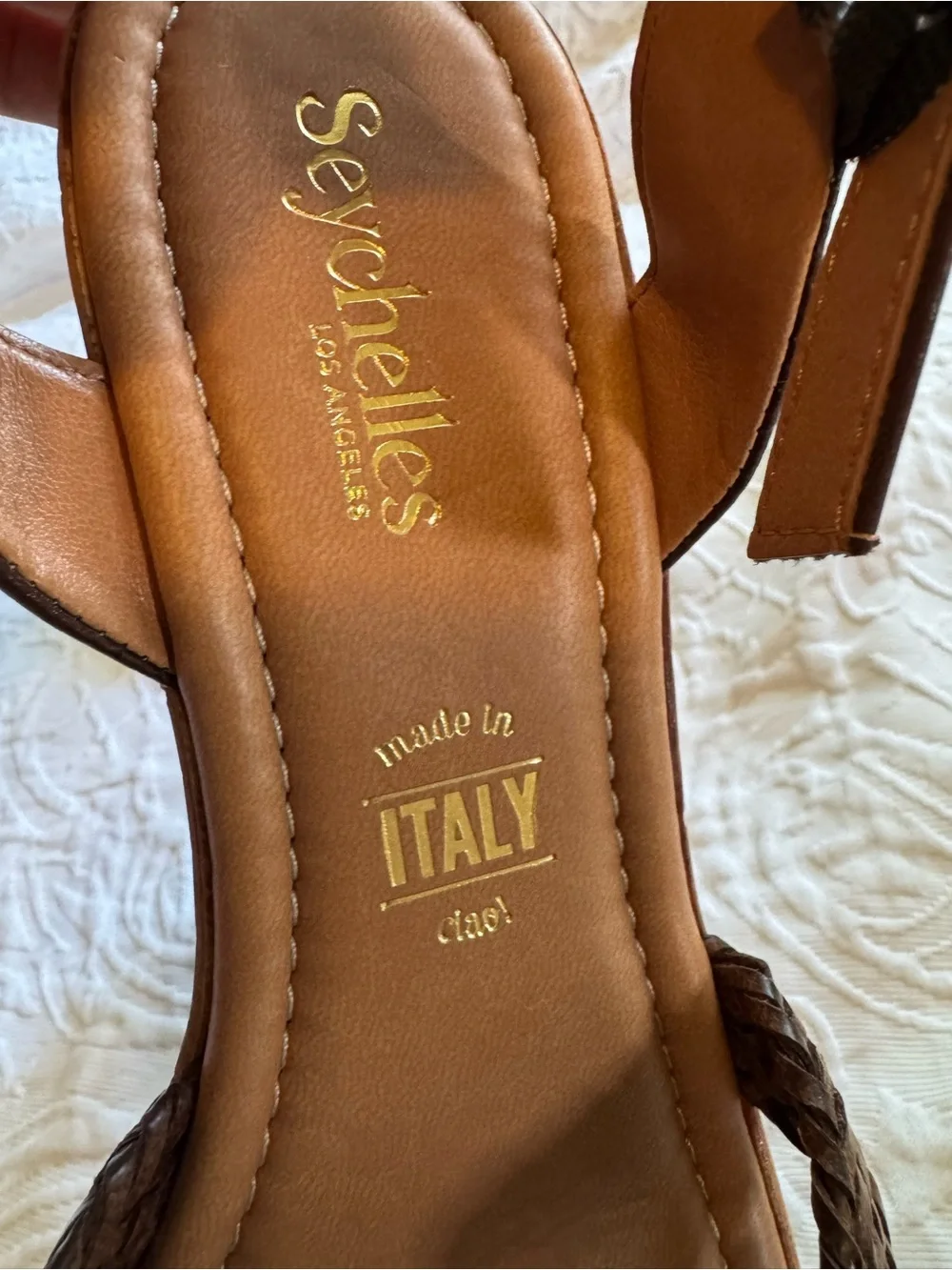 Seychelles Brown Braided Leather Wedge Sandals